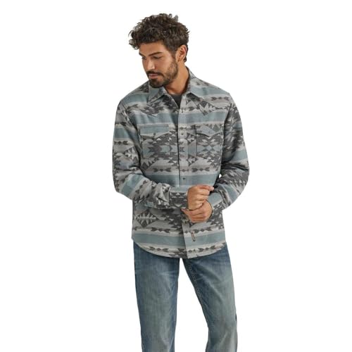 Wrangler Men's Retro Blue Jacquard Snap Shirt Jacket