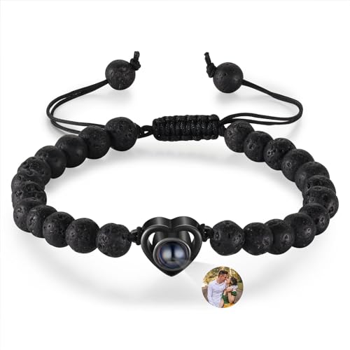 LoraPetid Custom Photo Bracelets with Picture inside Personalized Adjustable Beads Bracelets with Photo Projection Bracelet for Women Men Customized Gifts for Boyfriend Girlfriend (Style 6)