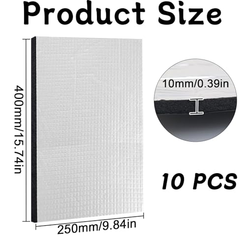 IIRC 10PCS 40x25cm Dämmmatte Auto, 5mm/10mm Universal Schallschutzmatte, Isoliermatte Selbstklebend, schalldämmend, Wasserdicht, Feuerfest, Feuchtigkeitsfest (10mm)