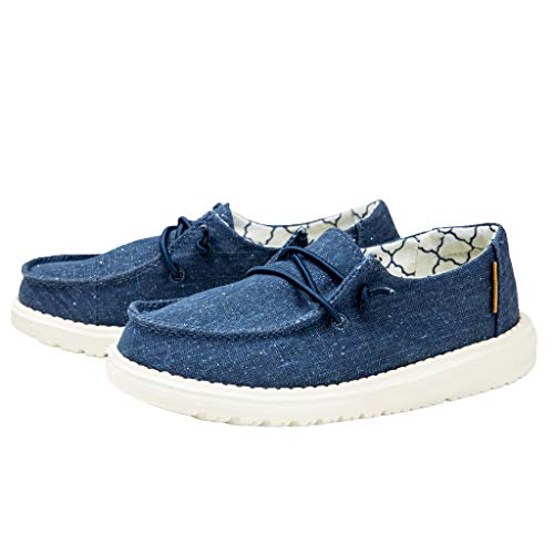 Image of HEYDUDE Girl's Wendy Youth Sparkling Denim Size 9 | Girl's Shoes | Girl's Lace Up Loafers | Comfortable & Light-Weight