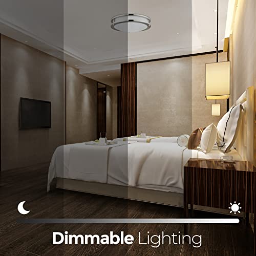 Diodesy 12 Inch Led Ceiling Light Fixture, 15W Flush Mount Ceiling Light Fixture For Bathroom Hallway Living Room And Bedroom, Dimmable, 1050Lm, 2700K-5000K 5Cct Adjustable, Brushed Nickel, Etl. #TOP2