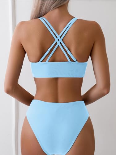 Image of Fanuerg Women's Sexy V Neck Bikini Sets Hollow Out Two Piece Swimsuits Cutout Mid Waist Bathing Suit