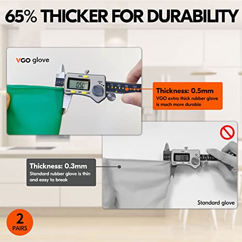 Vgo... 2Pairs Reusable Household Cleaning Gloves,Rubber Dishwashing gloves,Extra Thickness,Long Sleeves,Kitchen Cleaning/Working/Painting/Gardening/Pet Care(HH4601 - Image 2