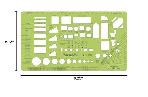 Image of Pacific Arc, Architects & Builders Template, 1 /4 in Scale, Drawing aid Stencil for Professional or School Work, Size 5.125 x 9.25 in.