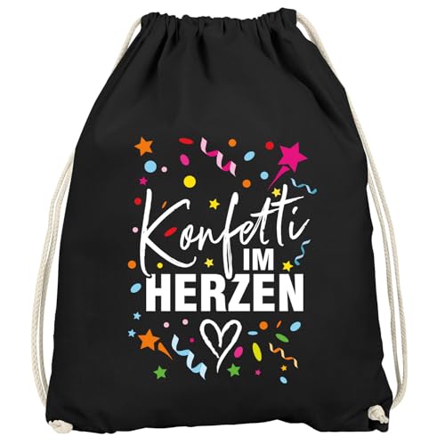 MoonWorks Turnbeutel Fasching Karneval Konfetti im Herzen Spruch lustig Faschingsartikel Tasche Gymbag Schwarz unisize