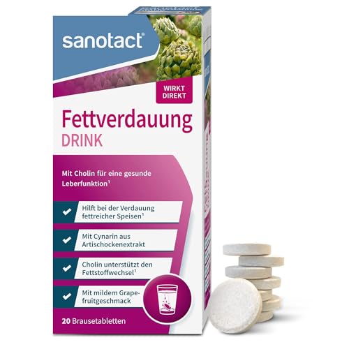 sanotact Fettverdauung Drink (20 Brausetabletten) • Artischocke mit Cholin für Fettstoffwechsel & Leberfunktion • Brausetabletten für eine schnelle Verdauung • Mit Grapefruit-Geschmack sanotact Fettverdauung Drink (20 Brausetabletten) • Artischocke mit Cholin für Fettstoffwechsel & Leberfunktion • Brausetabletten für eine schnelle Verdauung • Mit Grapefruit-Geschmack