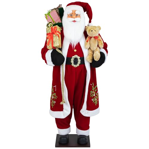 Northlight Traditional Santa Claus with Teddy Bear and Gift Bag Standing Christmas Figure - 5