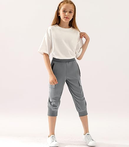 Image of DOUBLJU Lightweight Hiking Sweatpants Women Girls Kids Slightly Elastic Quick Dry Capri Cargo Jogger Athletic Workout Outdoor