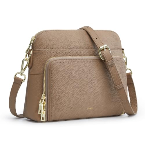 Image of Kattee Leather Crossbody Bag with Built-in RFID Wallet | Top grain pebbled leather, built-in RFID wallet, multiple pockets, and an adjustable strap for everyday use.