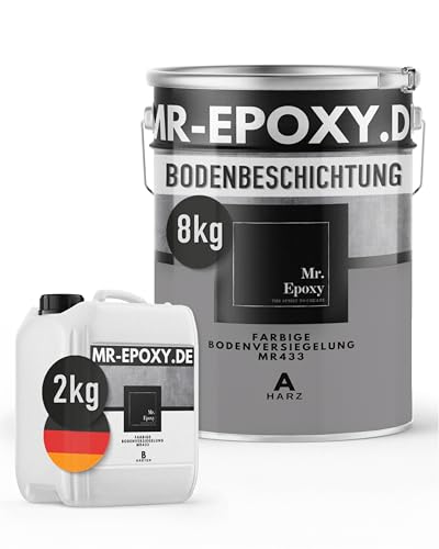 Mr. Epoxy Epoxidharz Bodenbeschichtung (10 kg RAL 7036 Platingrau) - 2K Betonfarbe für Garagen Keller & Werkstatt Boden - Flüssigkunststoff Epoxid Grundierung und Bodenversiegelung