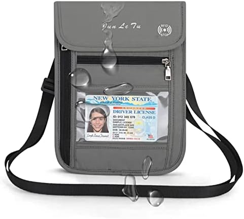 ROOSALANCE Neck Pouch Passport Holder with RFID Waterproof Multifunctional Document Organizer Visual Window Design Travel Wallet for Men and Women Grey