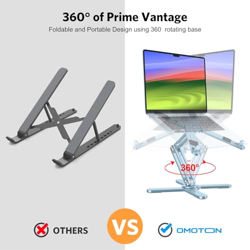 Image of OMOTON 360 Rotating Laptop Stand Riser for Desk, Ergonomic Foldable Computer Stand Adjustable Height Angles for Collaborative Work, Easy Storage Fit Macbooks,All Laptops up to 16 inches,Sky Blue