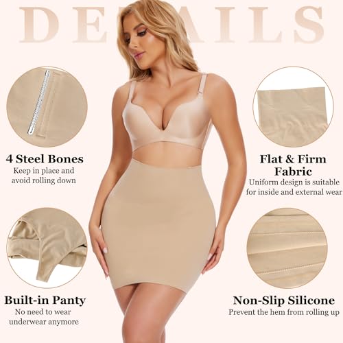 Image of JOYSHAPER Half Slip Skirt for Women Under Dresses Tummy Control Shapewear Dress Slip with Built-in Thong