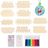 114 Stück Bastelset Weihnachten Set,Weihnachtsanhänger Holzanhänger Zum Bemalen, DIY Weihnachtsdeko Holz,50 Stück In 10 Verschiedenen Formen, Inklusive 12 Farbstifte,2 Bögen Aufkleberund 50 Juteseile