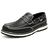 [エドウィン] ローファー メンズ 防水 スリッポン デッキシューズ PUレザー 革靴 スニーカー 耐滑Wグリップ底 おしゃれ 紐なし 靴 EDM4103 BLACK/W 27.0