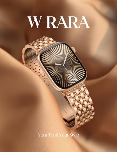 Image of W-RARA Compatible with Apple Watch Band 38 /40 /41 /42 /44 /45 /46 /49mm Women Men, Dressy Stainless Steel Seven-link Horizontal Texture Metal Strap for iWatch Series 11 10 9 8 7 6 5 4 SE Ultra 3 2 1