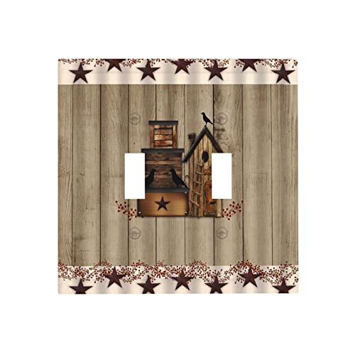 Country Birdhouse Texas Star 2 Gang Light Switch Cover Decorative Double Toggle Wall Plate Farmhouse Switchplate Electrical Home Faceplate For Bathroom Kitchen Living Room Decor #TOP2