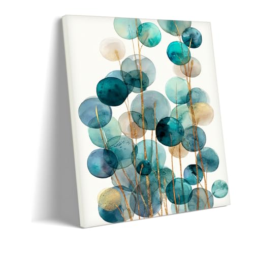 Toile abstraite aquarelle turquoise 30x40cm encadrée pour décoration murale moderne salon