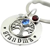 Family Tree Birthstone Keychain For Grandma - Mothers Day Gift - Personalized Custom Hand Stamped