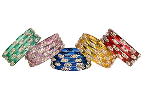 Image of Swara Creations Crystal Bangles for Women /Raindrop Kada Set /Multicolor glossy finished bangles Kadas with Silver stonework bangles for women & girls(8Pcs)(SKU265)