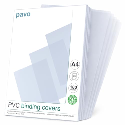 Pavo   A4 Portadas para encuadernar de PVC transparente, 180 micras, pack de 25
