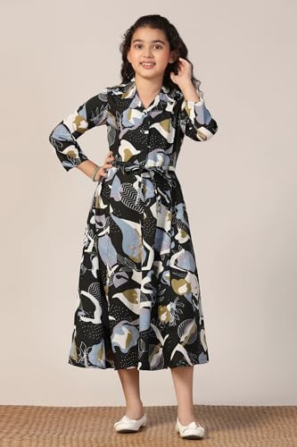 Image of Fashion Dream Girls Calf Length Abstract Printed Dress|Western Midi Dresses|Long Frock for Kids