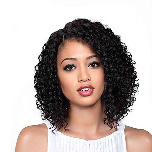 Short Curly Bob Wig Synthetic Lace Front Wig for Black Women Natural Black Afro Curly Wig L Part Heat Resistant Wigs for African Women