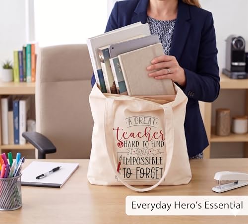 Image of CARAKNOTS Teacher Appreciation Gifts, Ivory Teacher Tote Bag | Cotton Canvas Teacher Tote with Pocket, Work Bag for Women, End of Year, Retirement, Christmas and Farewell Gifts