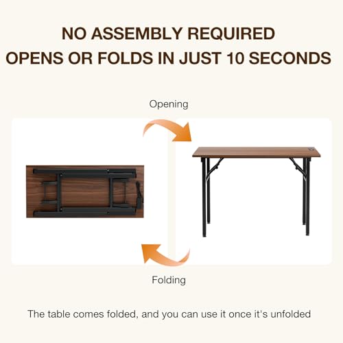 Image of TEMI Small Computer Desk Folding Table - No Assembly, Compact 43.3 inch Foldable Desk with Power Outlets & USB Charging Port, Portable Small Office Desk, Ideal Mini Study Table for Narrow Spaces, Walunt