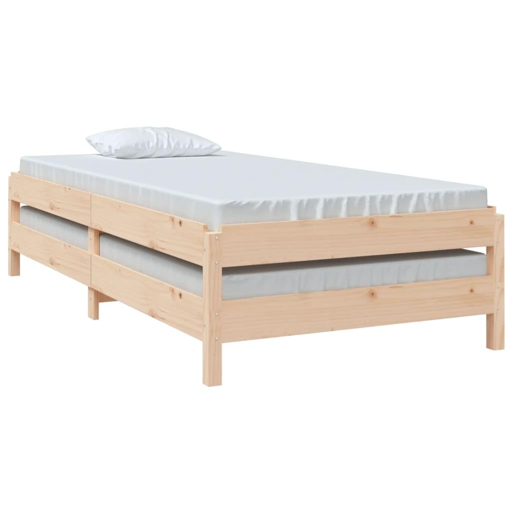 Stapelbett 90x190 cm Massivholz Kiefer, unbehandeltes Holz, platzsparend stapelbar, Robustes Bettgestell für Schlafzimmer, langlebiges Einzelbett, ideal für Gästezimmer