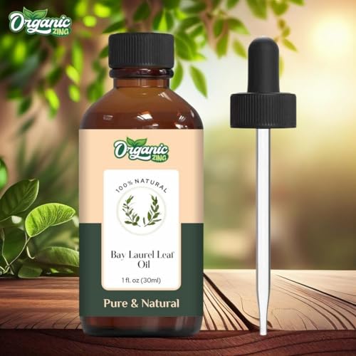 Image of Organic Zing Bay Laurel Leaf Oil 30 ml (1.01 fl oz) - Steam Distilled Spicy Aromatic Oil for Fragrance Blending, Hair Care Formulations & Diffusion