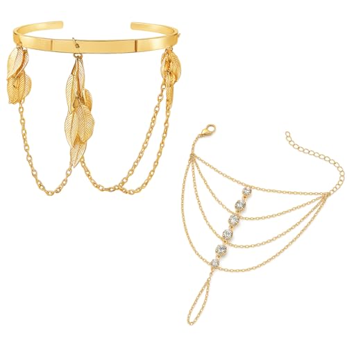 ZWWOGE Set De Anillos Boho Para Apilar Con Pulsera Y Brazalete, Cadena De Oro Con Strass, Pulsera Vintage De Borlas, Regalo Para Adivinas