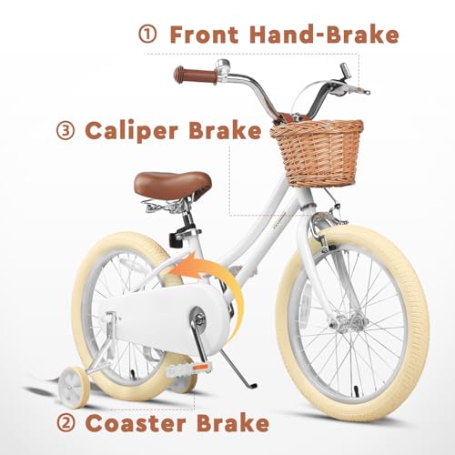 Image of Petimini Vintage Kids Bike for Girls, 12-20 Inch Classic Bicycle with Wicker Basket & Bell, High Tensile Steel Frame, Training Wheels (12-18 inch), 85% Pre-Assembled, Retro Bike for Outdoor Riding