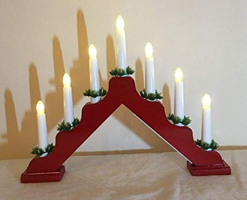 Jingles Christmas Static 7L RED Wood LED CANDLE ARCH/CANDLELIER/bridge - Battery