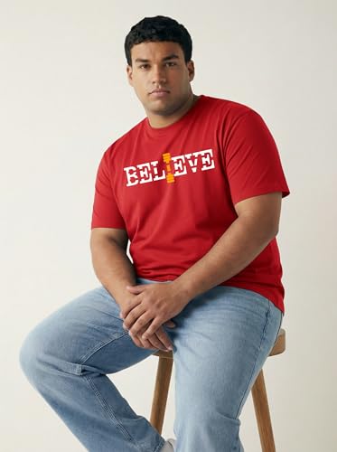 Image of Men Plus Size Printed Cotton Tee Regular Fit Round Neck Half Sleeve T-Shirt