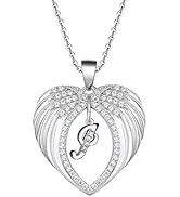 LQXY 925 Sterling Silver Initial Letter A-Z Necklace, 26 Alphabet Angel Wings Heart Necklace for ...
