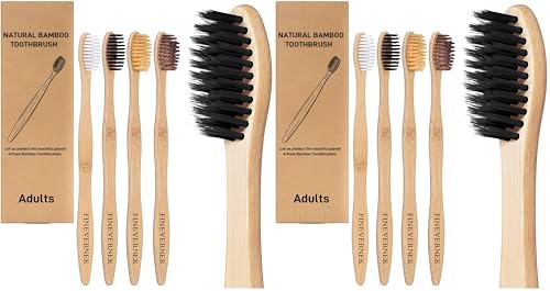 Cepillos de dientes de bambú natural con filamentos de 4 colores suaves en paquete doble