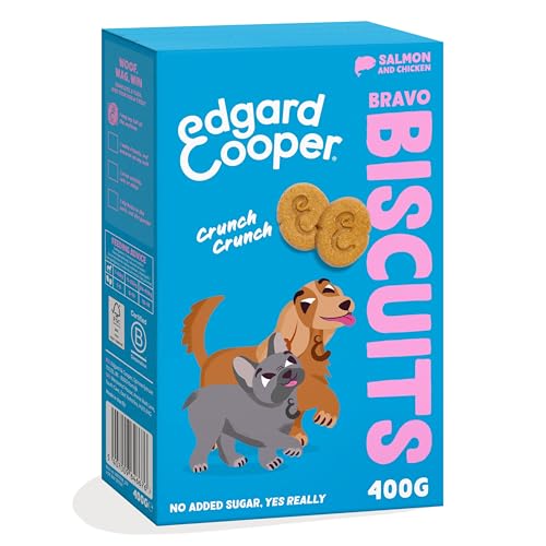 Edgard & Cooper Snack per cani, Bravo Biscotti, (Salmone/Pollo, 1 x 400g Bag), Senza cereali, ricco di proteine e carne fresca di qualità, con aminoacidi essenziali