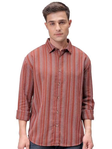 Image of The Indian Garage Co Men Slim Fit Striped Full Sleeves Cutaway Collar Casual Shirt