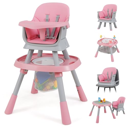 RELAX4LIFE 16 en 1 Trona Evolutiva Bebé con Altura Ajustable, Asiento Giratorio 360°, Mesa Doble Cara y Arnés de Seguridad, Trona Bebé con Bandeja Ajustable, Silla Alta para Niños 6-36 Meses (Azul)