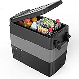 Grande capacité - 40L, hauteur pour les bouteilles rechargeables de 2 litres, vous pouvez profiter d'une boisson glacée en voyage. Dimensions intérieures du congélateur de voiture 322L * 270W * 305Hmm; dimensions intérieures de l'espace de réfrigération 125L * 270W * 144Hmm. Il a assez d'espace pour 750 ml * 12pcs de vin; eau 555 ml * 35 pcs; bière 330 ml * 52 pcs.