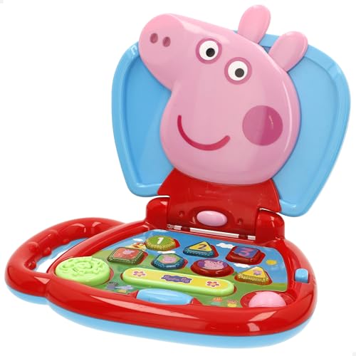 COLORBABY Peppa Pig Mi Primer Ordenador con Botones dinámicos, Licencia Oficial, Ordenador Interactivo, Asa Transporte integrada, Juguetes interactivos en inglés, Juegos para niños + 6 Meses (39164)