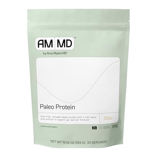 Amy Myers MD Paleo Protein Powder - with Collagen Peptides for Gut Health - Supports Hair Skin & Nails - Non-GMO Gluten-Free Non-Dairy & More - Vanilla Bean - 19.54 oz (20 Servings)