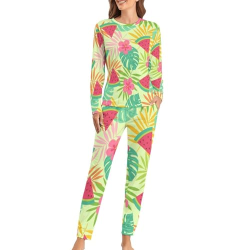 Pyjama Femme Feuilles De Pastèque avec T-Shirt Manches Longues Et Pantalon