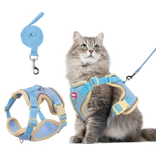 wanheart Cat Harness and Leash Set Escape-Proof Adjustable cat Leash and Harness Combo Suitable for All cat Breeds (Blue, L)