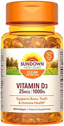 Sundown Vitamin D3 1000 IU, Supports Bone, Teeth, and Immune Health, 200 Softgels