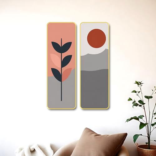Image of The Castle Decor Modern Home Decor Wall Art Set of 2 | Boho Minimalist Botanical Painting 19X27 Inch | Luxury Neutral Artwork for Bedroom
