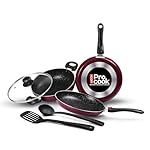 Milton Pro Cook Kitchen Pride Non-Stick Cookware Set of 5 | Includes Nonstick Tawa, Frying Pan, Kadhai with Lid, Nylon Laddle & Spatula | Non-Induction Base | Peach Color