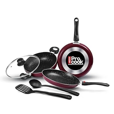 Milton Pro Cook Kitchen Pride Non-Stick Cookware Set of 5 | Includes .. | Milton Pro Cook Kitchen Pride Non-Stick Cookware Set of 5 | Includes Nonstick Tawa, Frying Pan, Kadhai with Lid, Nylon Laddle 