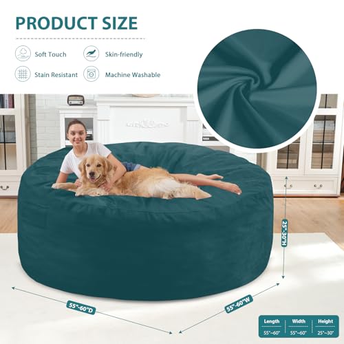 6FT Bean Bag Chair, Large Bean Bag Chairs with Memory Foam Filled, Fluffy Beanbag Sofa with Dutch Velvet Cover, Round BeanBag Chairs for Living Room, Playroom - Sea Blue